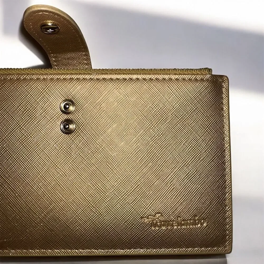 Travelambo Gold RFID Blocking Double Snap and  Zipper Slim Wallet with ID Window